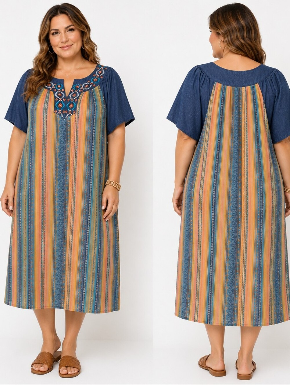 Go Softly Embroidered Patio Dress 1X Southwestern Pullover‎ Boho Cottagecore